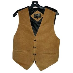 Scully Men's Brown Leather Western Wedding Vest Size Small